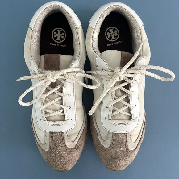 Tory Burch Annie Nylon Suede Ivory White Runner Sneakers - Picture 7 of 9